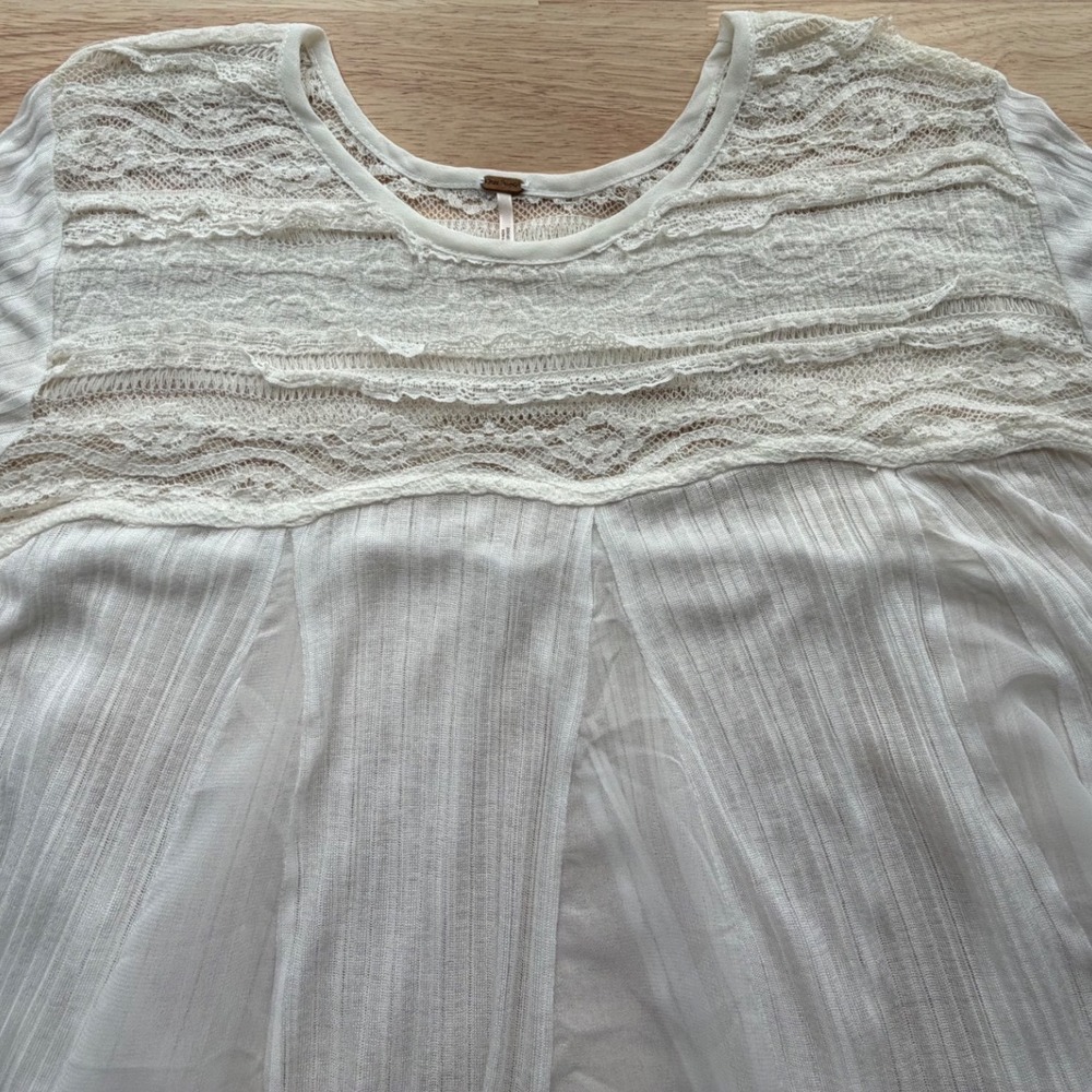 Free People Penny Lane Tunic Size Small Ivory/Off-White Sheer Lace Boho - Picture 9 of 11